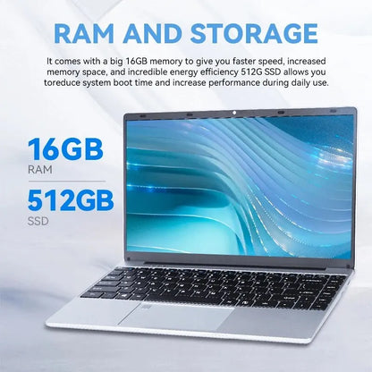 FIREBAT A14 Laptop — 14.1" FHD | Intel N5095 | 16GB LPDDR4 RAM | 512GB/1TB SSD | Lightweight Business Notebook with Fingerprint Unlock