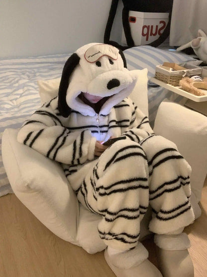 Halloween Snoopy Flannel Pajamas – Hooded Kawaii Anime Cartoon Pajamas for Kids & Adults, Cozy Autumn Homewear