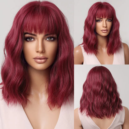 CharmSource Pink BOBO Short Synthetic Wig for Women — Natural Wave, High-Density, Heat-Resistant Hair for Daily & Party