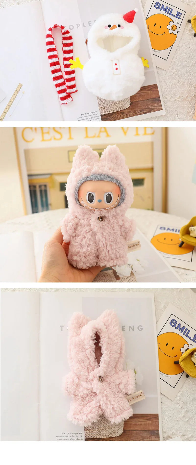 17cm Labubu Mini Plush Doll Outfit – Cute Blue Shark & Snowman Jumpsuit Accessories for V1/V2 Dolls, Gift for Kids
