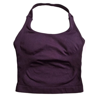 Women’s Strappy Gym Tank Top – Padded Sports Bra Backless Seamless Yoga Crop Top Halter Fitness Vest Activewear