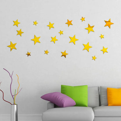 20pcs Acrylic Star Mirror Wall Stickers – Cartoon Starry Wall Decals for Kids Room, Home Decor & Cute Wall Art Murals