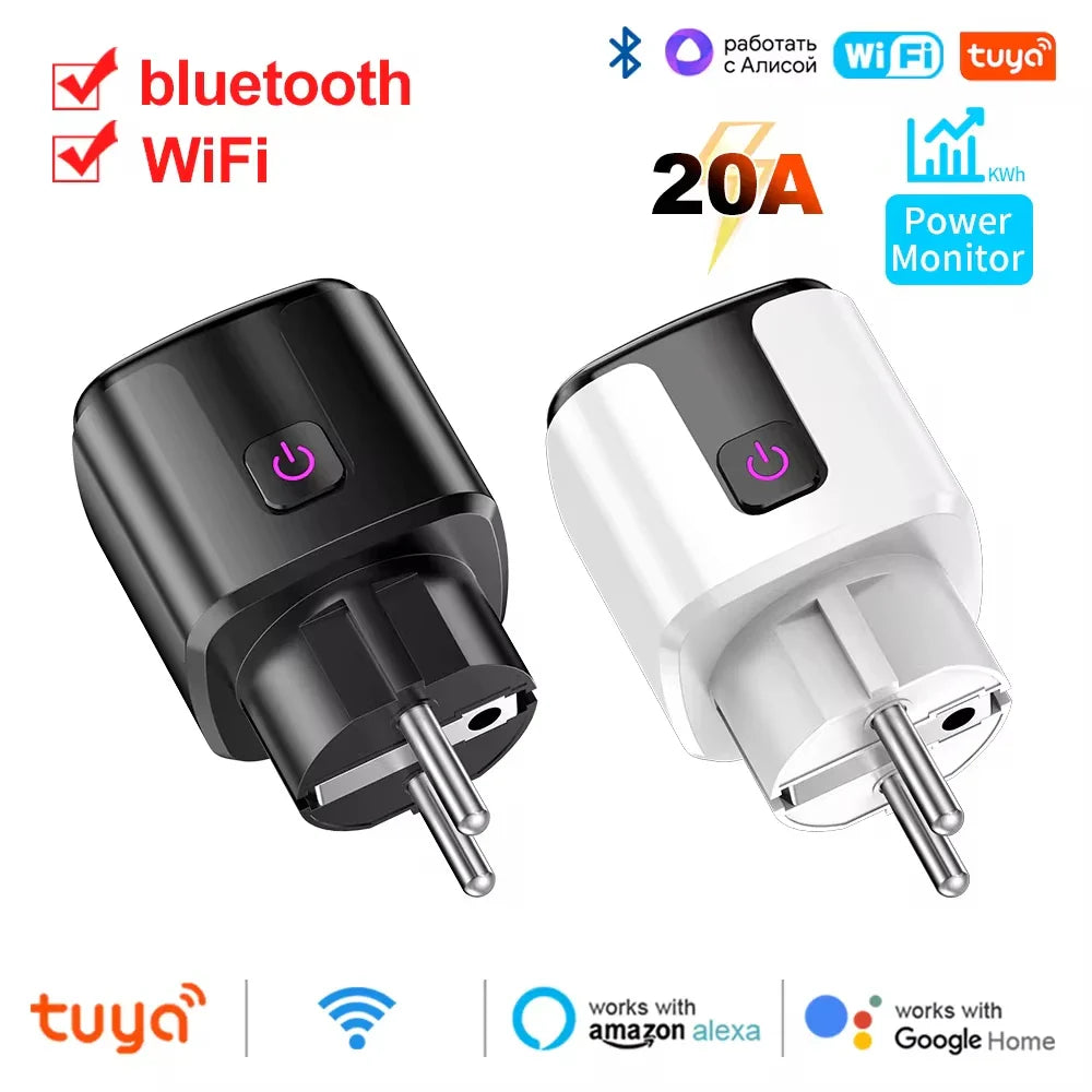WiFi 20A Smart Socket with Power Monitoring – Tuya EU Plug Timer, Child Lock Outlet Compatible with Google Home, Alexa & SmartThings