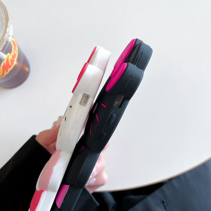 Hello Kitty Cartoon Silicon Back Phone Case for iPhone 15, 14 Plus, 13 Pro Max, 12 Mini, 11, X, XS Max, XR, 7, 8, SE – Color Bowknot Soft Cover