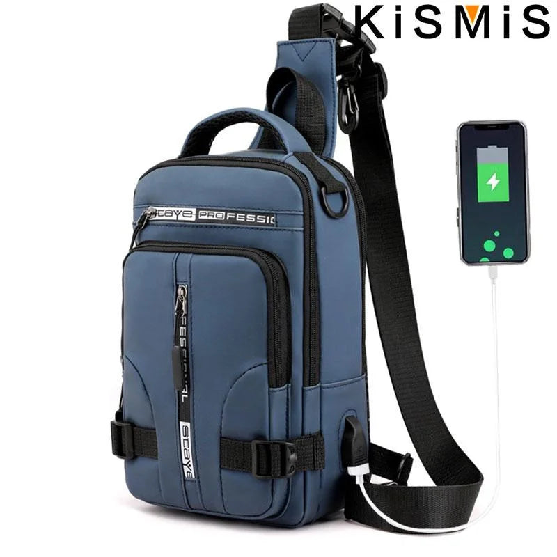 KISMIS Men's Multifunction Messenger Bag – Shoulder Cloth Crossbody Chest Bag with USB Charging for Casual Use