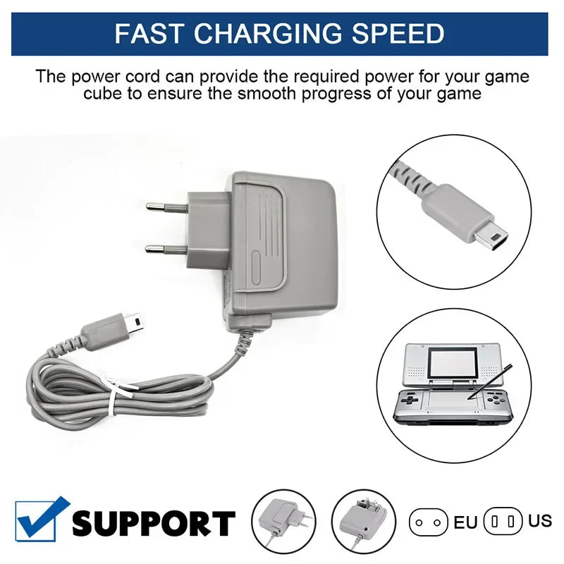 AC 100-240V Travel Charger – EU/US Plug Adapter for Nintendo DS, DS Lite, NDSL