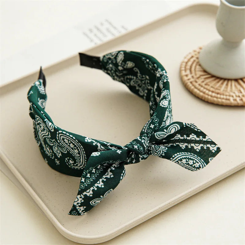 Fashion Paisley Bandana Headband — Knotted Bow Rabbit Ear Turban Hairwrap for Women & Girls