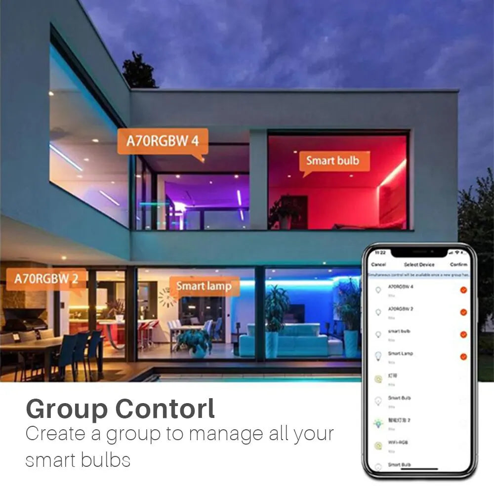 Tuya Smart Bulb E27 WiFi/Bluetooth Dimmable LED Light - RGBCW 100-240V - App Control Compatible with Alexa, Google Home