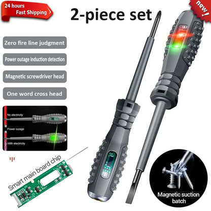 2PCS Electrician Voltage Tester Screwdrivers – 12-220V AC/DC Insulated Word & Cross Tips for Safe Electrical Work