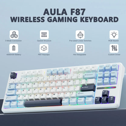 AULA F87 Pro 75% TKL Mechanical Gaming Keyboard – Wireless, Hot-Swap, RGB, Bluetooth, Gasket Mount, New 2024 Colors