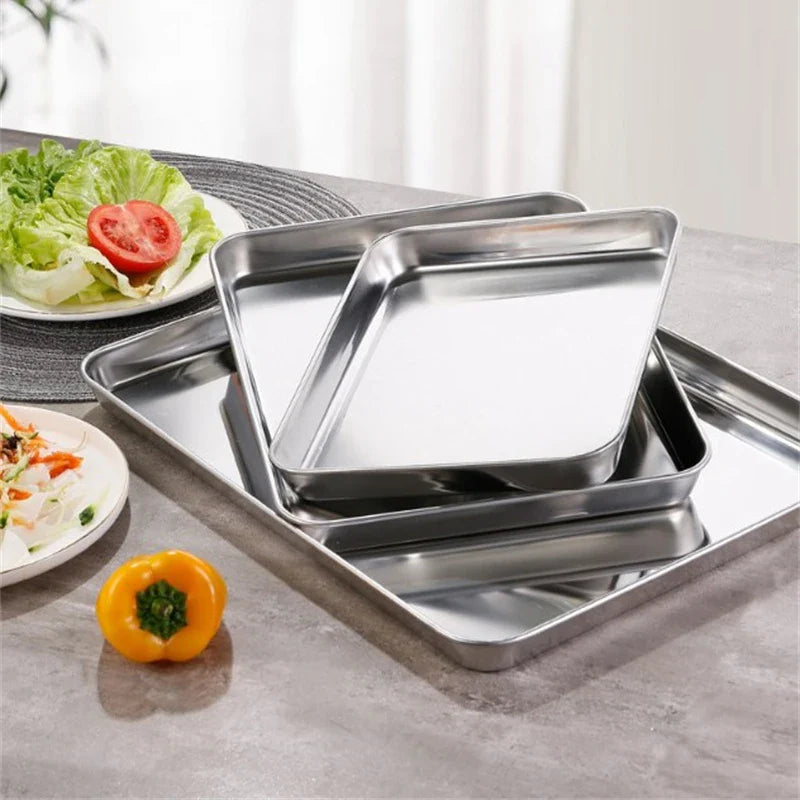 Kitchen Stainless Steel Rectangle Serving Tray – Food Storage Plate for Restaurant & Home