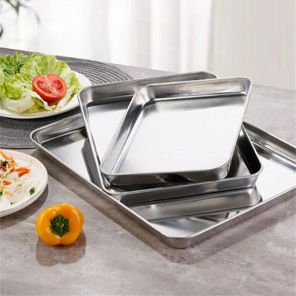 Kitchen Stainless Steel Rectangle Serving Tray – Food Storage Plate for Restaurant & Home