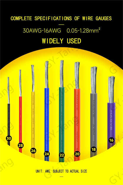 16-30AWG Silicone Tinned Copper DIY Wire, 5 Colors, 5-20 Meters per Roll, Stranded Electronic Cable