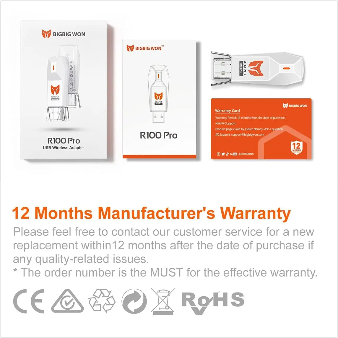 BIGBIGWON R100 Pro Wireless Adapter – Compatible with Xbox One, Series X|S, Elite Series 2, PS5, PS4 & Switch Controllers