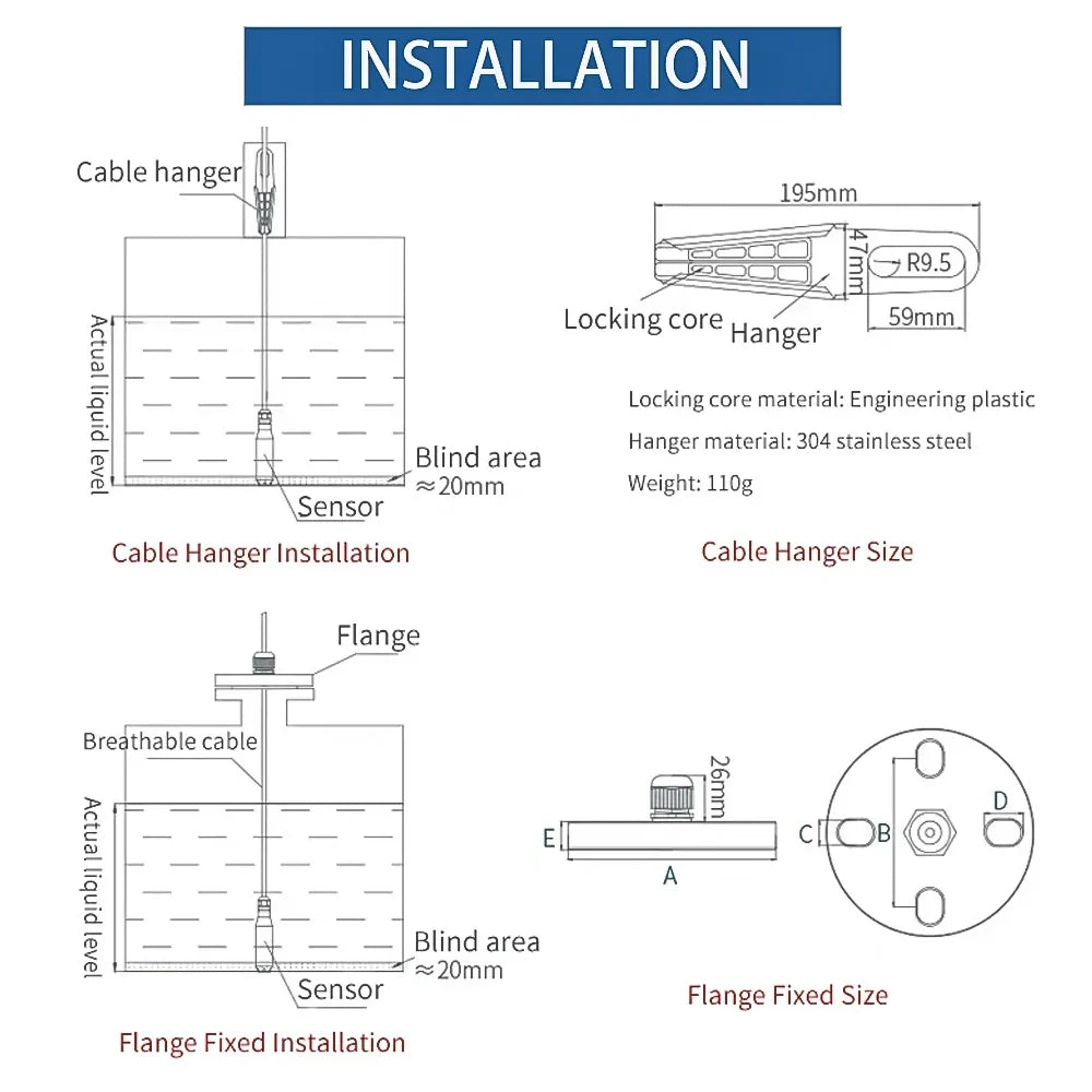 Level Sensor Transmitter – 4-20mA, 0-5V, 0-10V RS485 Output Liquid Level Probe Detector with Float Switch Controller
