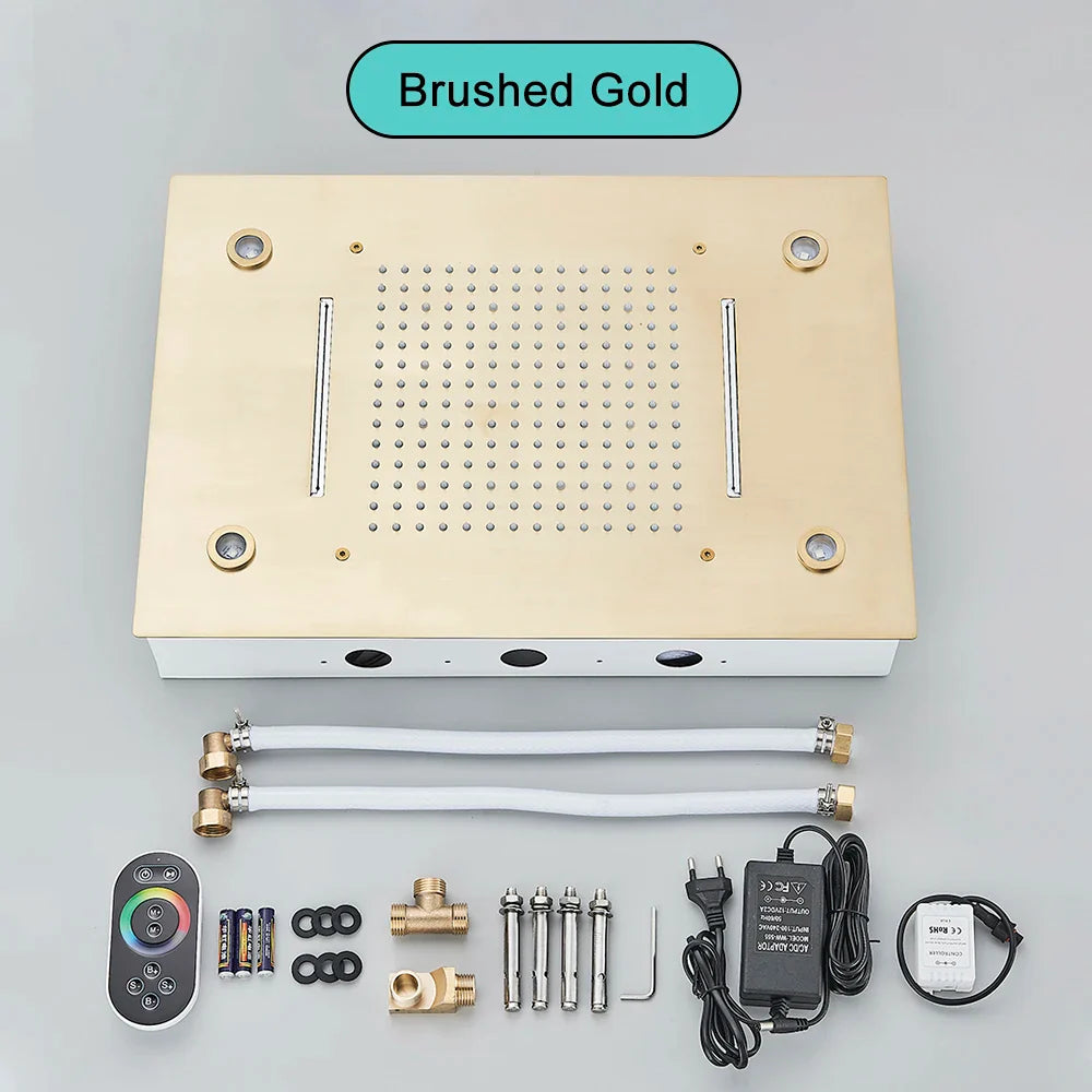 Black Ceiling Mounted LED Rainfall Shower Head – Intelligent Remote Control Concealed Waterfall Tap