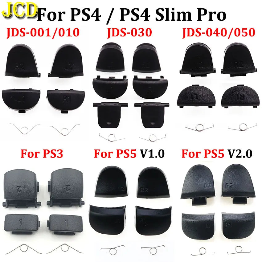 JCD PS3/PS4/PS5 Controller Replacement Trigger Buttons Set – L1 R1 L2 R2 Game Keys with Springs (Black)