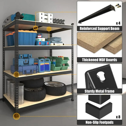 40" x 20" x 59" Heavy Duty 4-Tier Metal Storage Shelves – Adjustable Garage Utility Rack Organizer