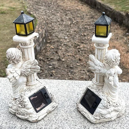 Solar European Roman Column Angel Sculpture – Outdoor Garden & Courtyard Resin Decoration, Home Decor Crafts