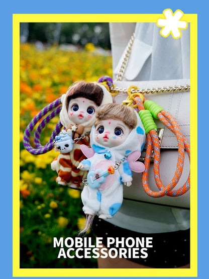 Mini Labbu Pocket Doll – Jointed Blythe-Style Boy & Girl Doll for Girls, Rainbow Ball Mobile Phone Decoration