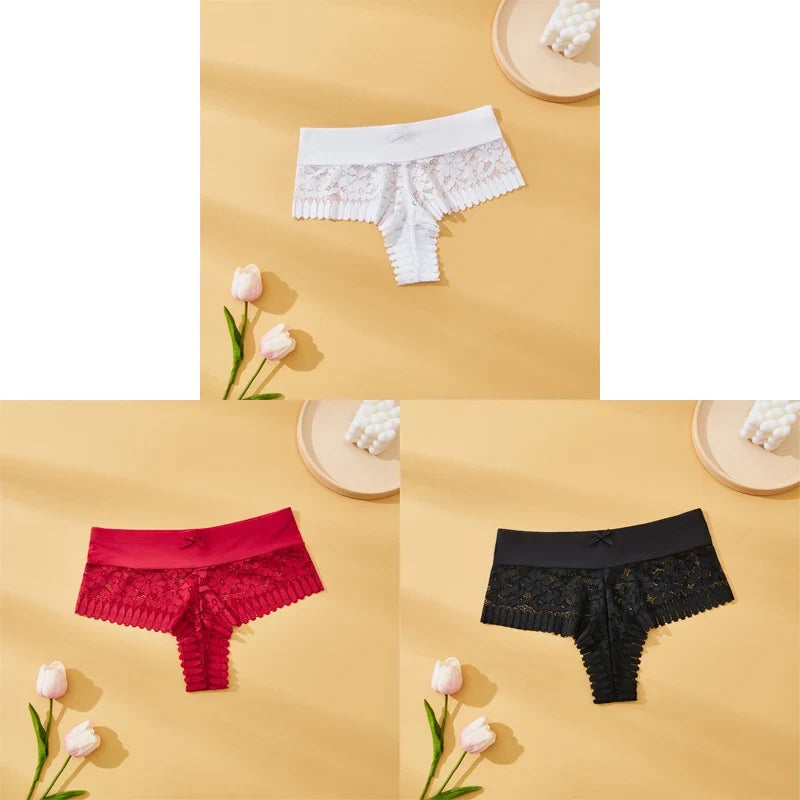 Women's Lace Panties 3PCS - Sexy Bow Detail, Breathable Comfortable Briefs S-XL