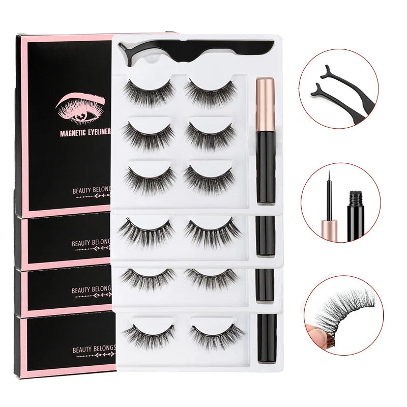 2/3/4 Pairs Magnetic Eyelashes Set - Waterproof Liquid Eyeliner, Tweezer, Dramatic 3D Mink Lashes for Makeup