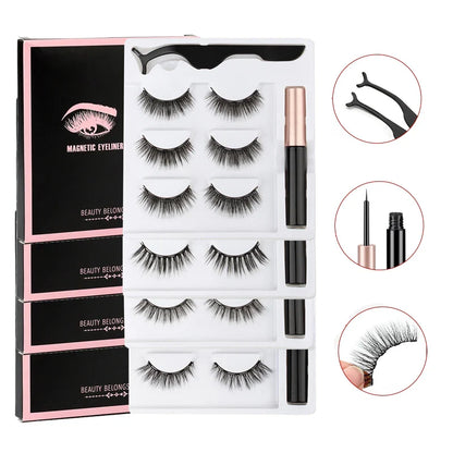 2/3/4 Pairs Magnetic Eyelashes Set - Waterproof Liquid Eyeliner, Tweezer, Dramatic 3D Mink Lashes for Makeup