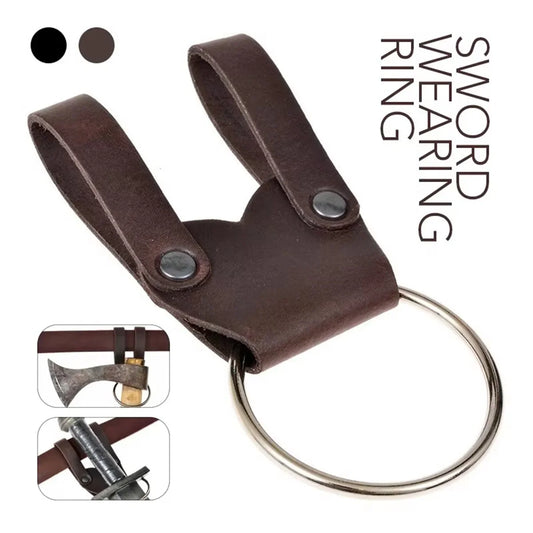 Medieval Renaissance Cosplay Sword Belt — LARP Waist Scabbard with Vintage Ring & Nordic Warrior Axe Metal Rings