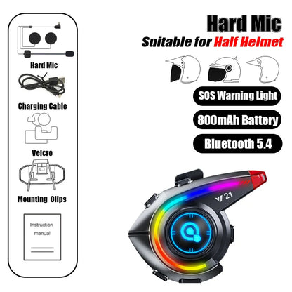 KEBIDUMEI Y21 Motorcycle Helmet Bluetooth Headset — Earphone Music Player with FM Radio & SOS Warning Light