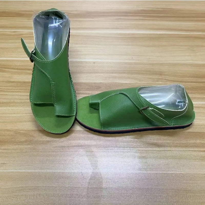 Women’s Retro Summer Sandals 2025 – PU Leather Peep Toe Flat Beach Slippers with Buckle Strap, Casual Comfort Shoes