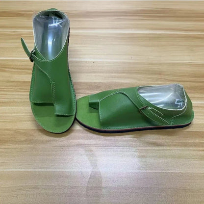 Women’s Retro Summer Sandals 2025 – PU Leather Peep Toe Flat Beach Slippers with Buckle Strap, Casual Comfort Shoes