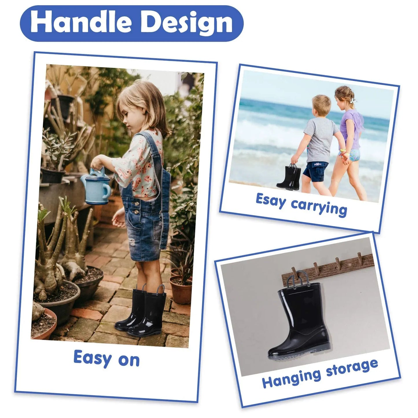 Shevalues Kids Waterproof Rain Boots – Non-Slip Toddler Boots with Easy-On Handles for Boys & Girls