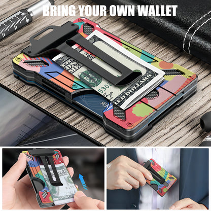Slim Aluminum Minimalist Wallet for Men — RFID Blocking Money Clip with Clear ID Holder, Holds 15 Cards