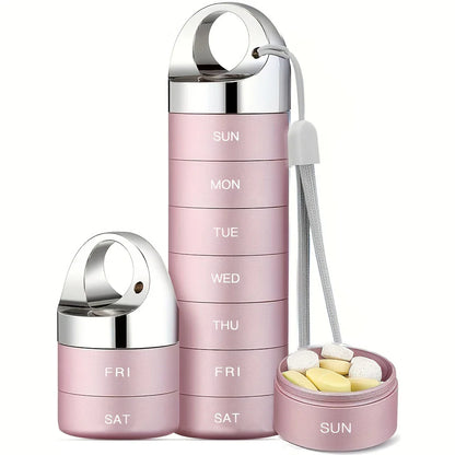 Metal Travel Pill Organizer — Portable Waterproof 7-Day Weekly Medicine Box, Large Aluminum Alloy Container