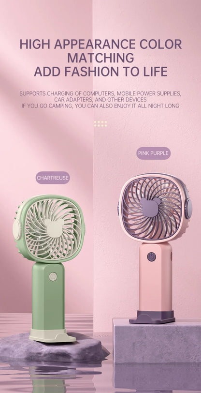 Portable Mini USB Fan – Handheld & Desktop Fan with Phone Holder, 3-Speed Adjustable Wind, Long Battery Life, Multi-Function Cooling Fan
