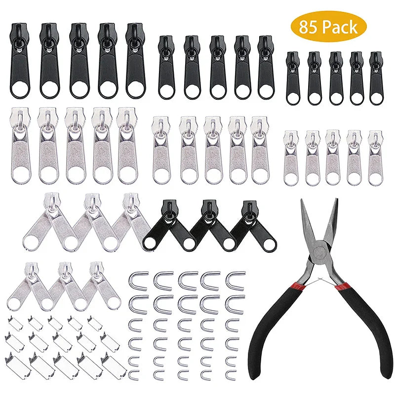 Zipper Repair Kit - 197/84/8pcs Zipper Replacement Puller for Clothing, Tents - Install Pliers Tool for Extension, Luggage Repair