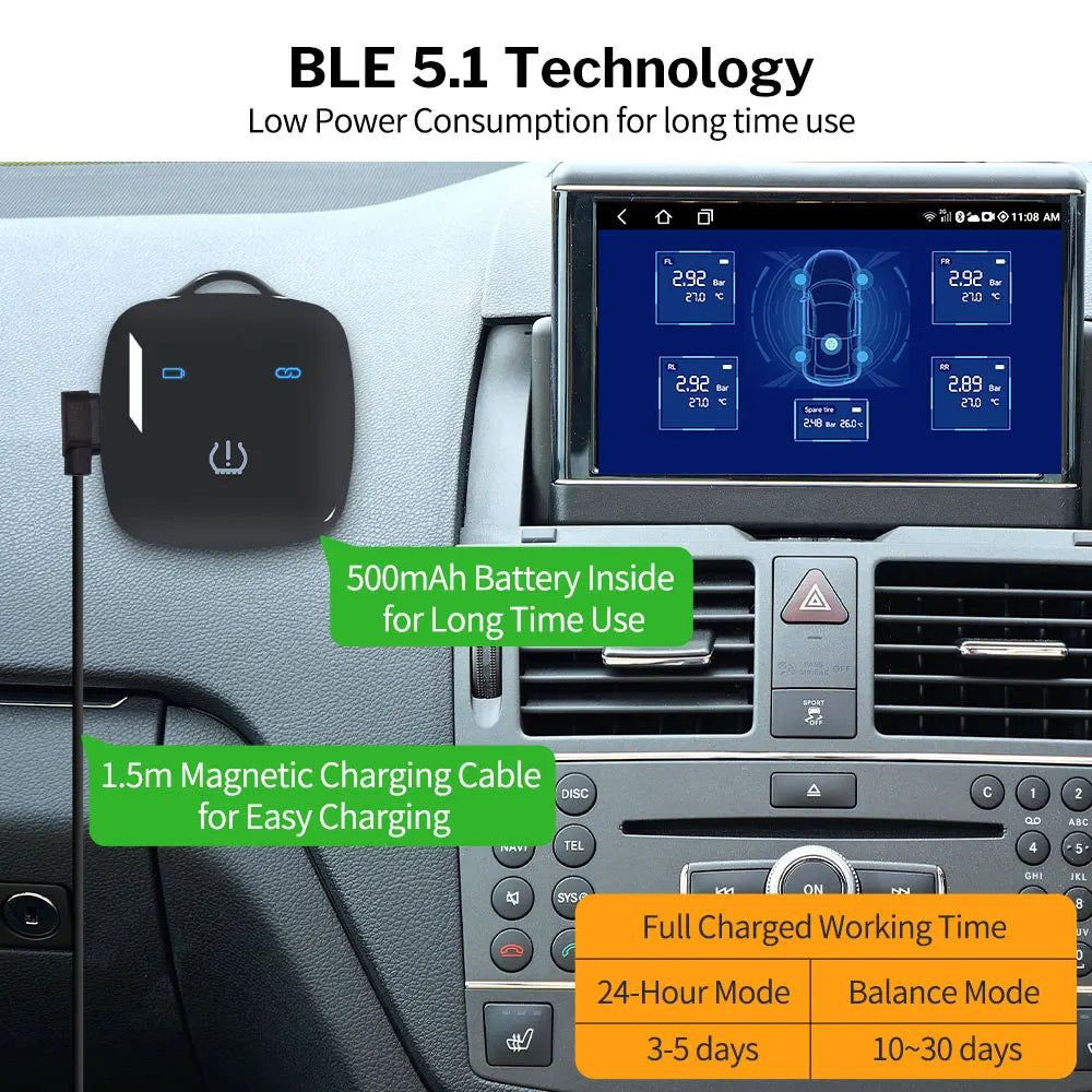 Deelife Car TPMS – Tire Pressure Monitoring System for Android and iOS with Bluetooth BLE Sensors for 4-5 Wheels