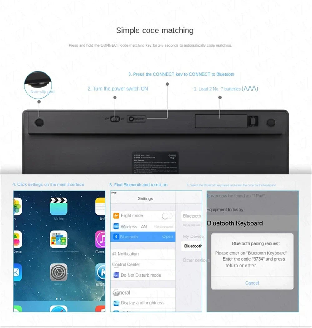 Mini Portable 78-Key Wireless Bluetooth Keyboard for PC, Tablet, iPad & Mobile Phones
