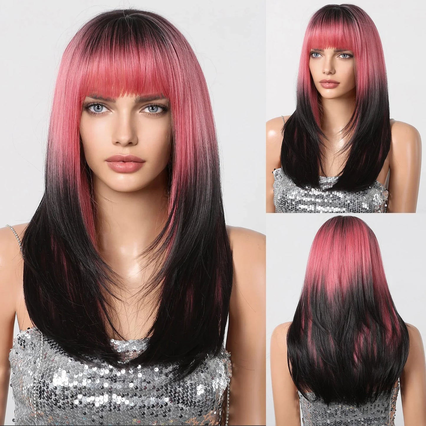 ALAN EATON Blonde Layered Synthetic Wig with Bangs – Long Straight Heat-Resistant Wig for Women & Girls, Natural Daily Hair