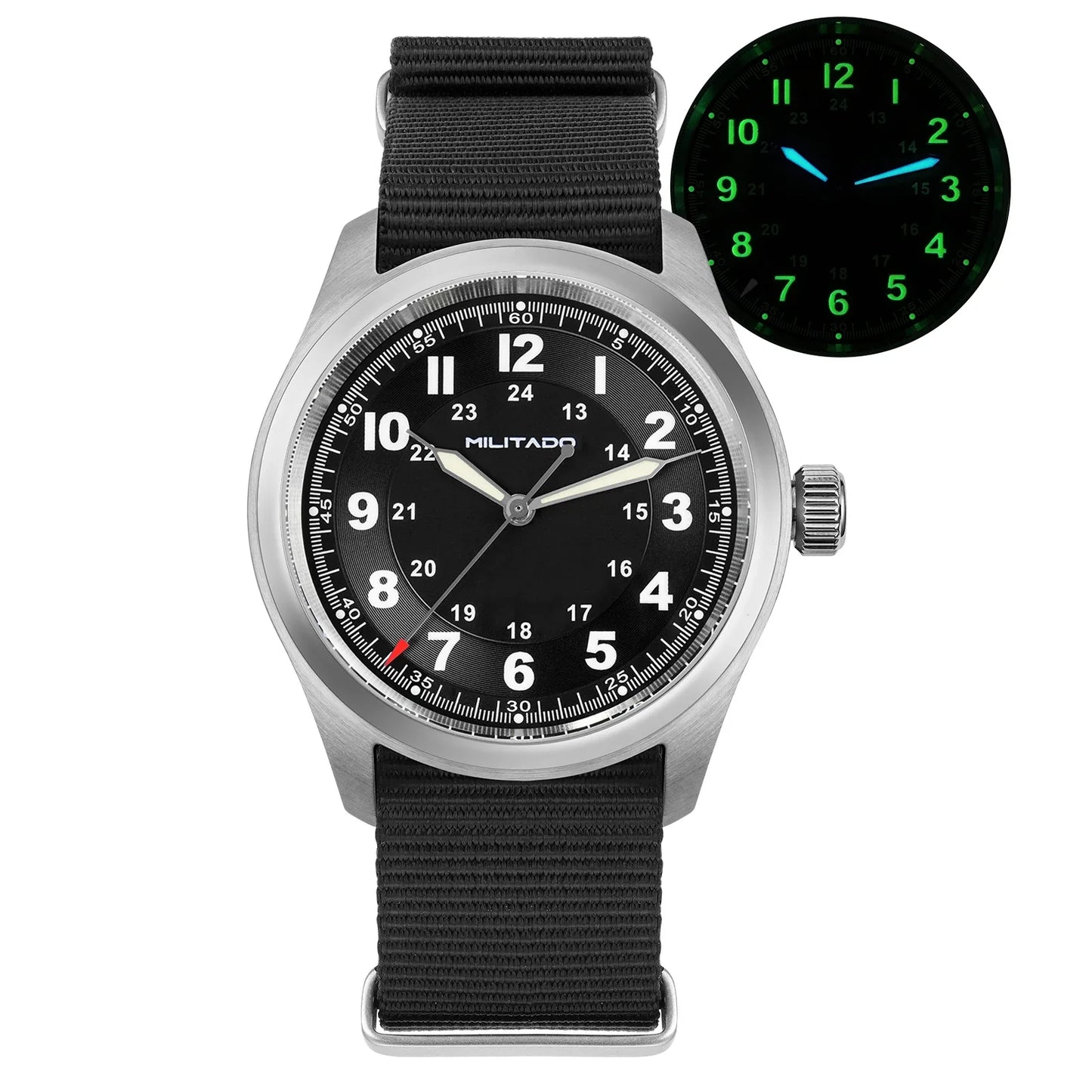Militado ML08 Vintage Quartz Watch - VH31 Movement 38mm Sapphire Crystal Wristwatch with C3 Green Luminous Dial