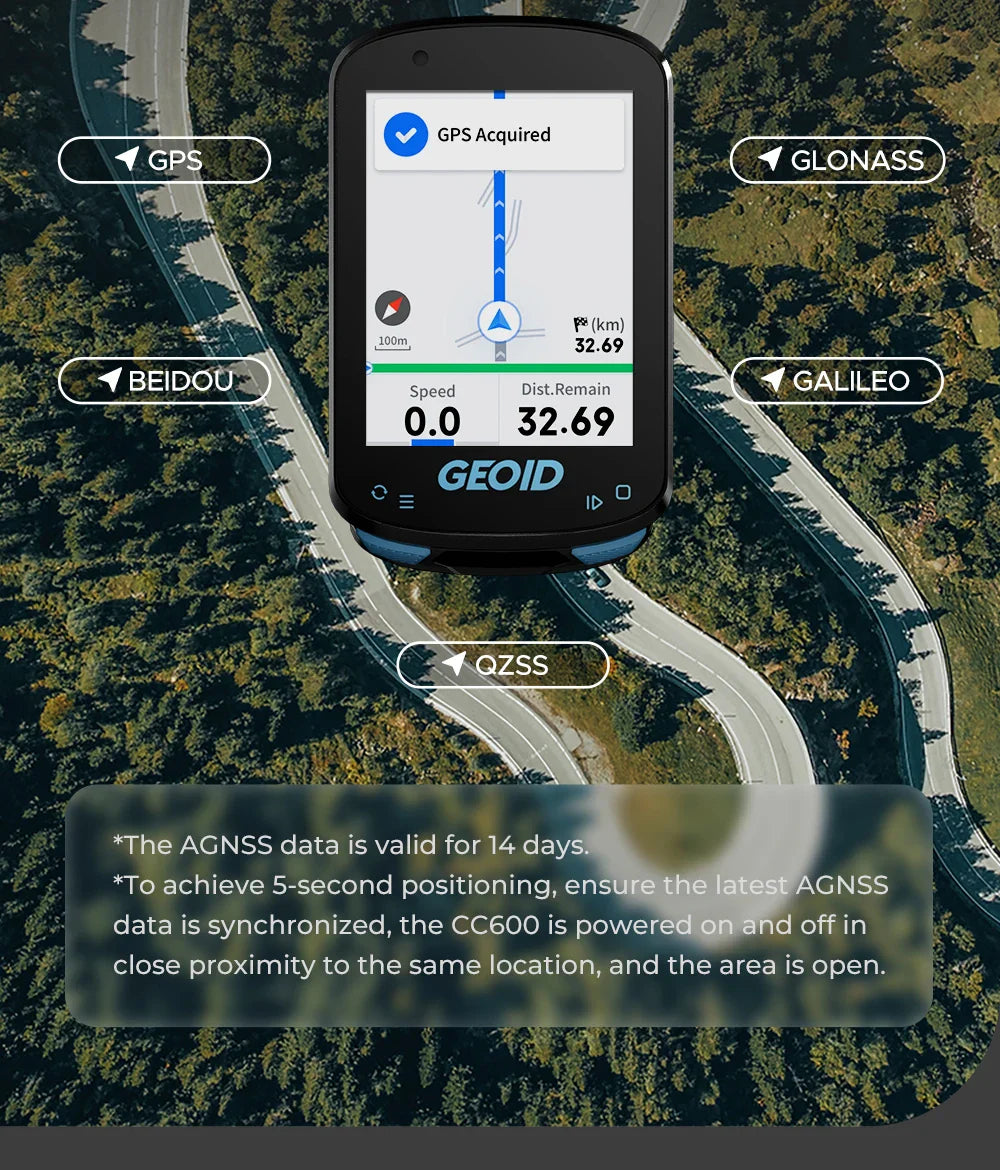 GEOID CC600 Bike Computer – Color Screen Smart GPS Speedometer with Wireless ANT+, WIFI, 11 Languages & Cycling Odometer