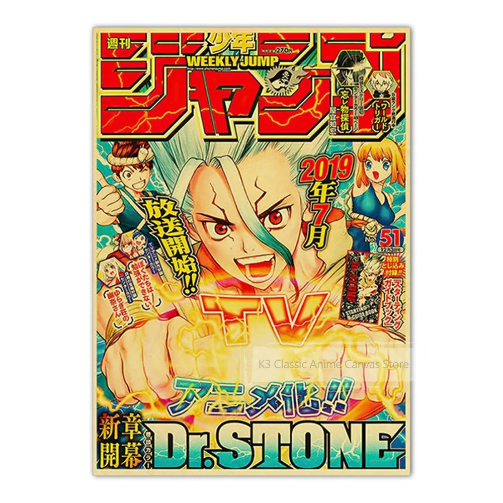 Vintage Anime Kraft Paper Poster Set – JoJo’s Bizarre Adventure, Jujutsu Kaisen & Demon Slayer Wall Art for Room Home Decor