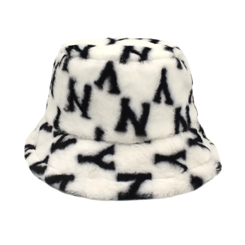 Women’s Winter Bucket Hat – Fashion Leopard Panama, Warm Vintage Faux Fur Fisherman Cap