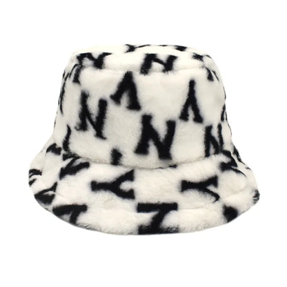 Women’s Winter Bucket Hat – Fashion Leopard Panama, Warm Vintage Faux Fur Fisherman Cap