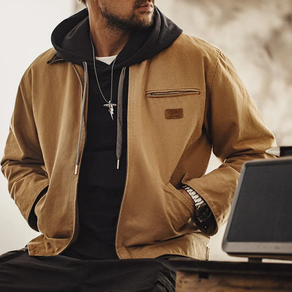 Maden Retro Canvas Jacket - Heavyweight Detroit Work Coat with Pockets & Lapel Collar