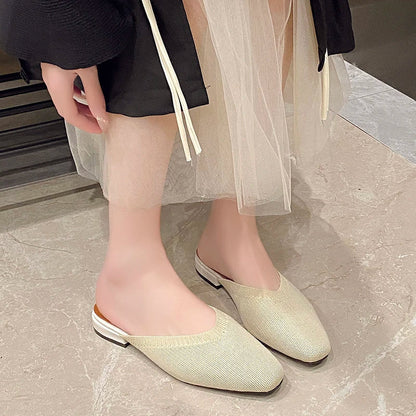 Women’s Solid Color Pointed Toe Knitted Slip-On Flats – Casual Breathable Ballet Loafers