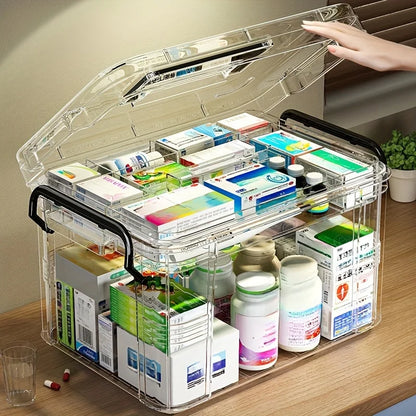 Large Capacity Double-Layer Medicine Organizer Box – Waterproof Transparent Storage for Home & Travel