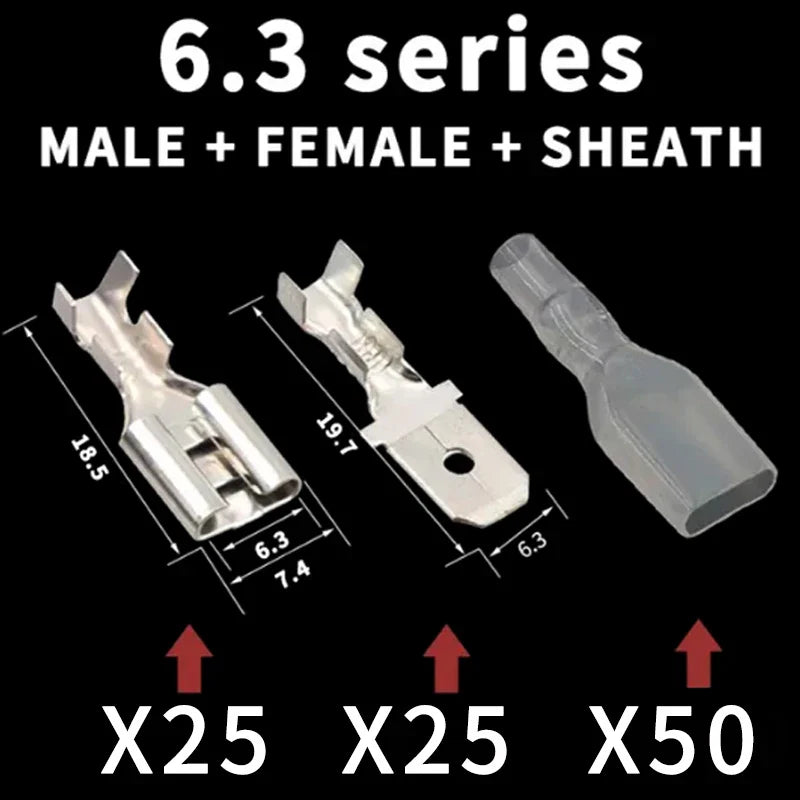 100PCS 2.8/4.8/6.3mm Male & Female Crimp Terminal Connectors – Gold & Silver Wire Connectors for Car & Electronics