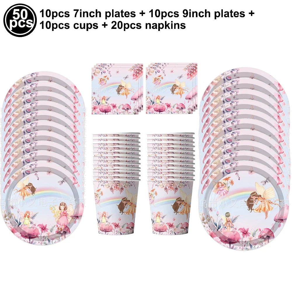 Pink Butterfly Fairy Party Tableware Set – Disposable Plates, Cups & Napkins for Birthday, Wedding & Baby Shower Decor