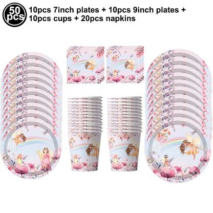 Pink Butterfly Fairy Party Tableware Set – Disposable Plates, Cups & Napkins for Birthday, Wedding & Baby Shower Decor